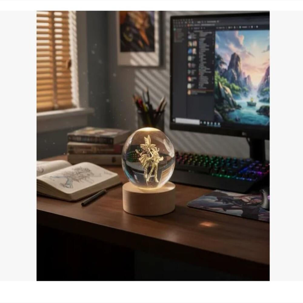 Dúo De Sombras Lámpara Esférica 3D Con Base De Madera img #3