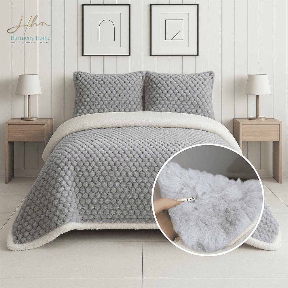 Cobija Premium Tipo Edredon 190*210 Gris 3 Piezas img #3