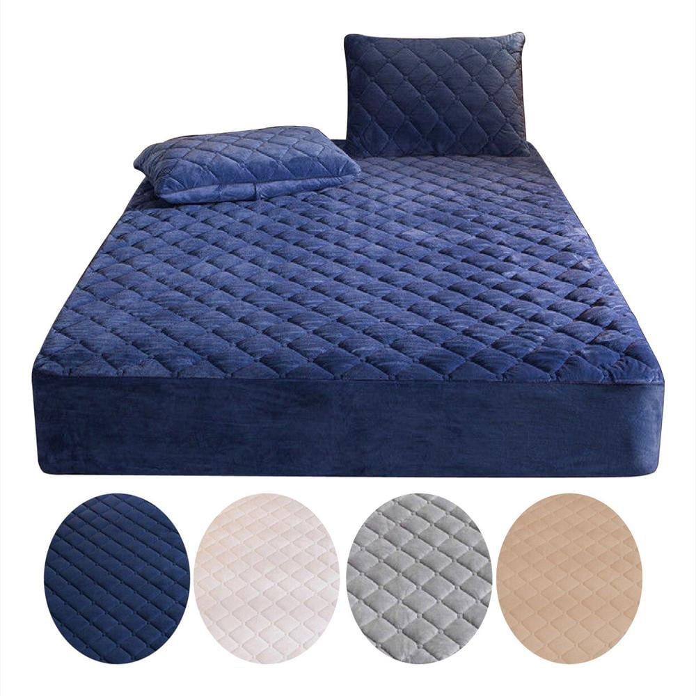 Protector De Colchón Azul Sencillo Afelpado Térmico Con 2 Fundas Suaves img #1