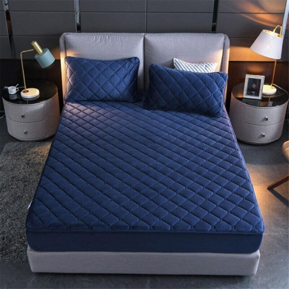 Protector De Colchón Azul Sencillo Afelpado Térmico Con 2 Fundas Suaves img #2