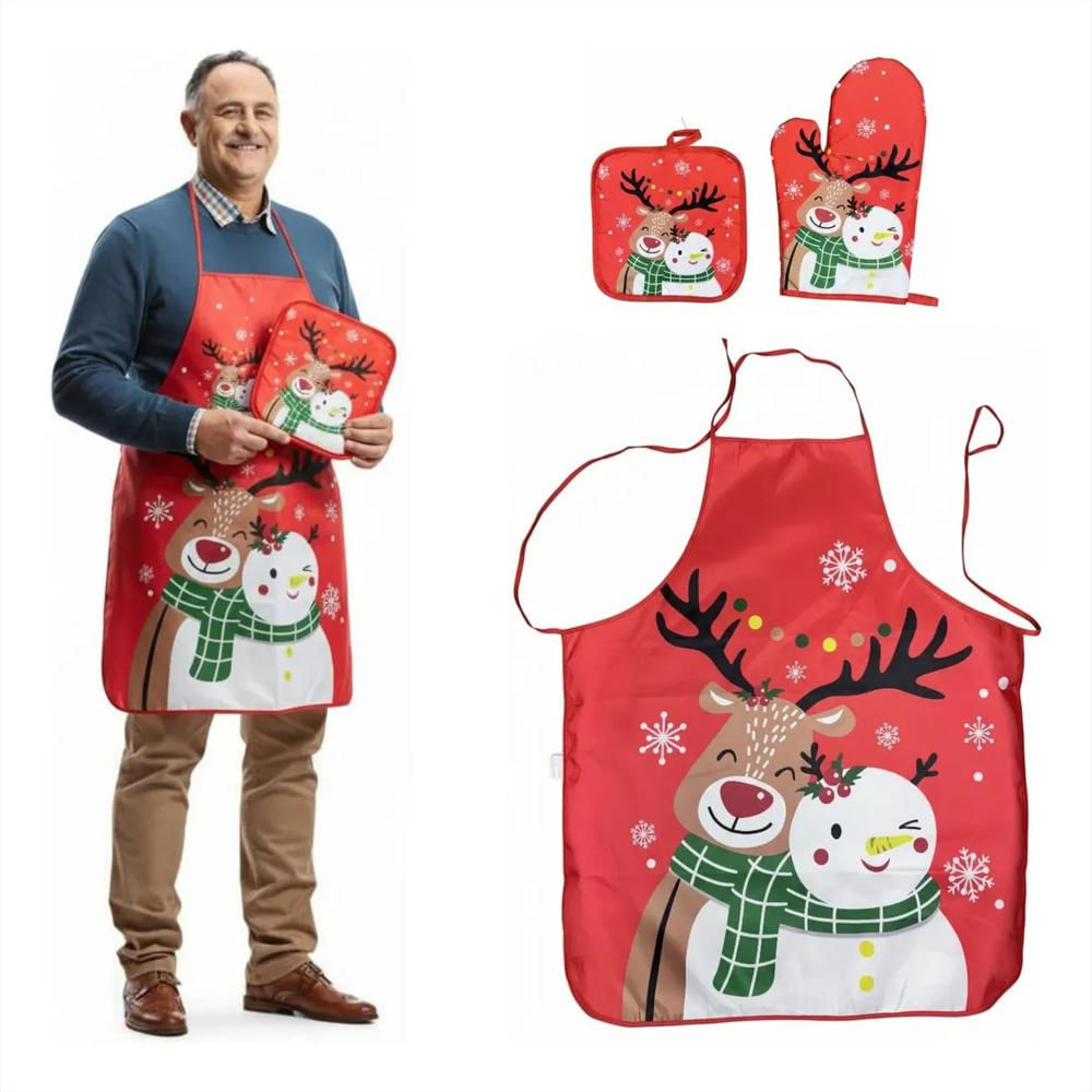 Delantal Cocina Navideño Kit Guante Y Agarradera Chef img #1