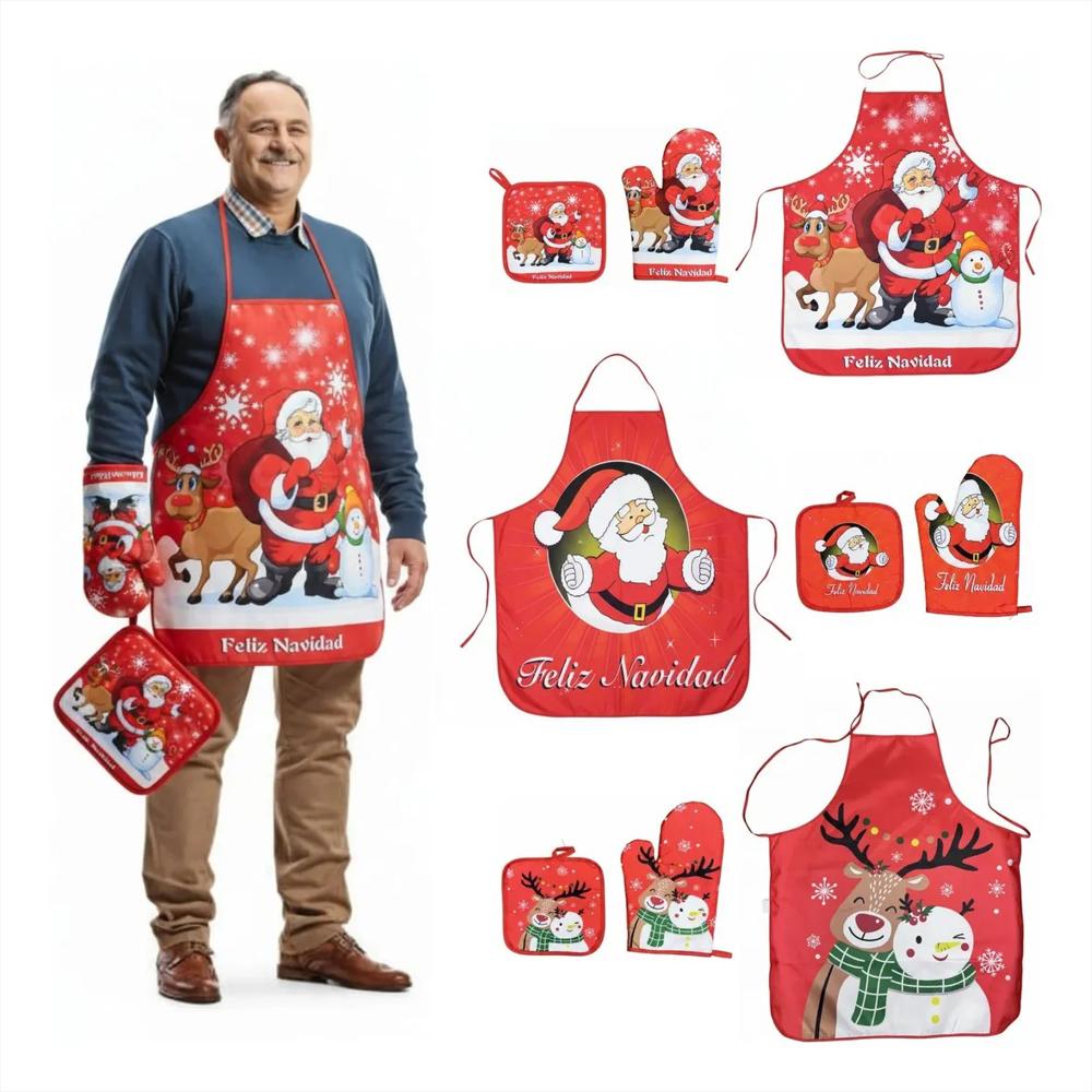 Delantal Cocina Navideño Kit Guante Y Agarradera Chef img #2