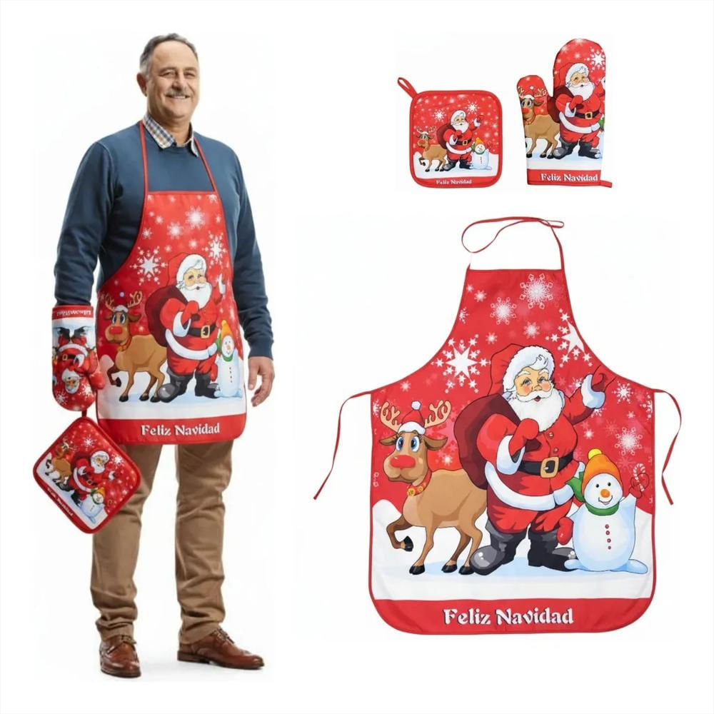 Delantal Cocina Navideño Kit Guante Y Agarradera Chef img #3