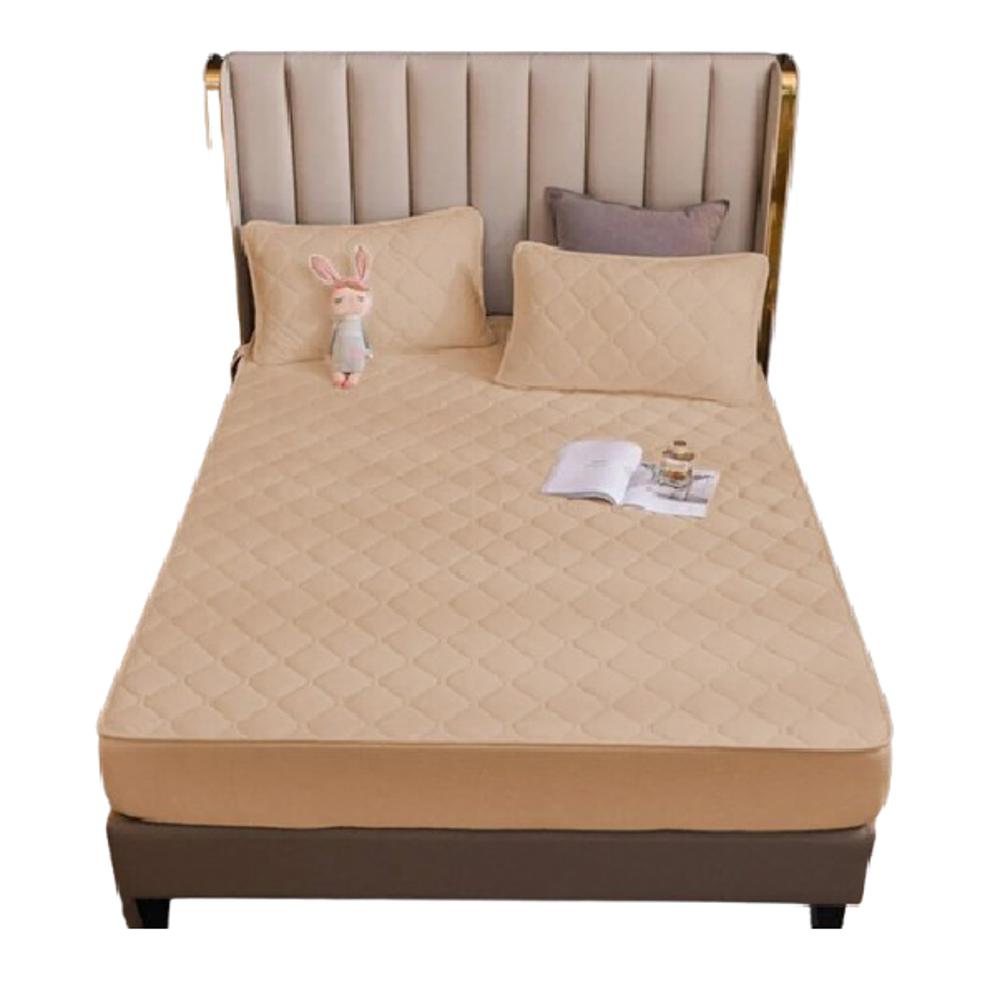 Protector De Colchón Beige Sencillo Afelpado Térmico Con 2 Fundas Suaves img #1