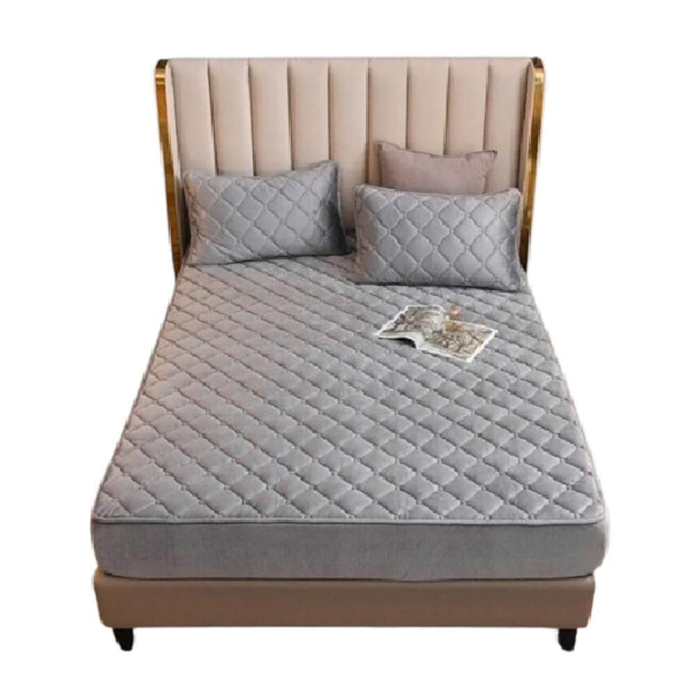 Protector De Colchón Gris Sencillo Afelpado Térmico Con 2 Fundas Suaves img #1