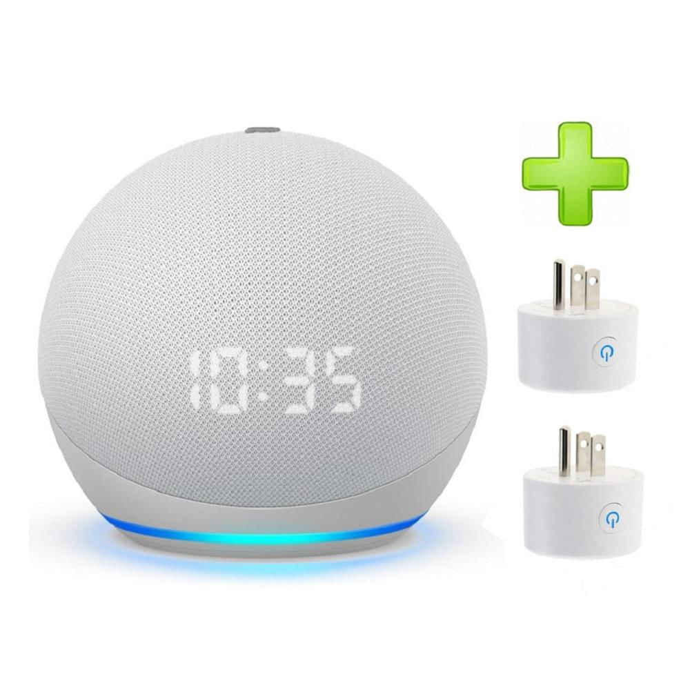 Parlante Inteligente Echo Dot Alexa+2 Enchufes Reloj Blanco