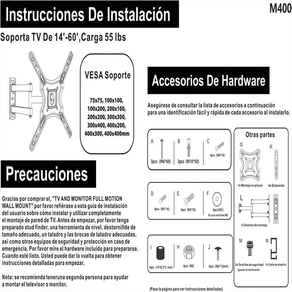 Soporte Brazo Giratorio Para Tv M400 14 A 55 Resistente img #5