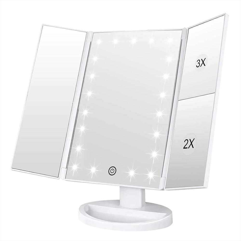Espejo De Maquillaje Led De Triple Pliegue Con Aumento De 2X Blanco img #1