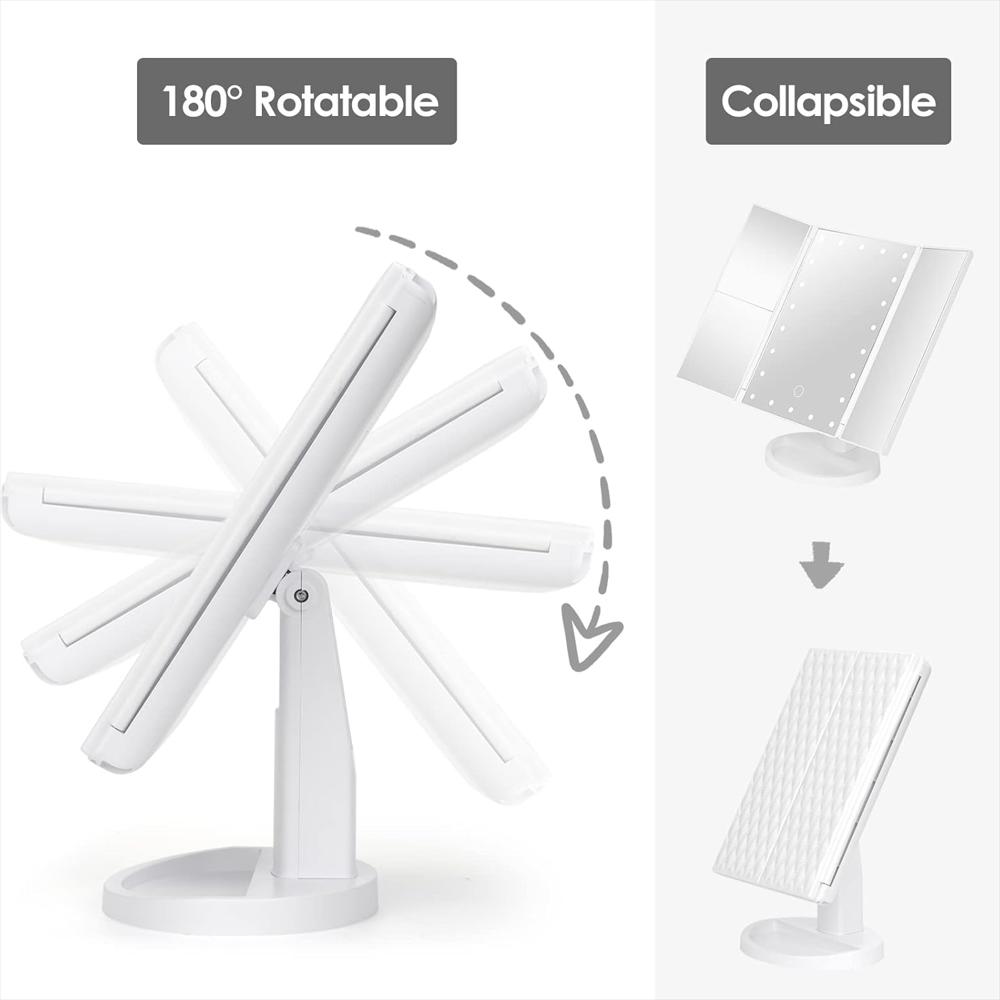 Espejo De Maquillaje Led De Triple Pliegue Con Aumento De 2X Blanco img #3