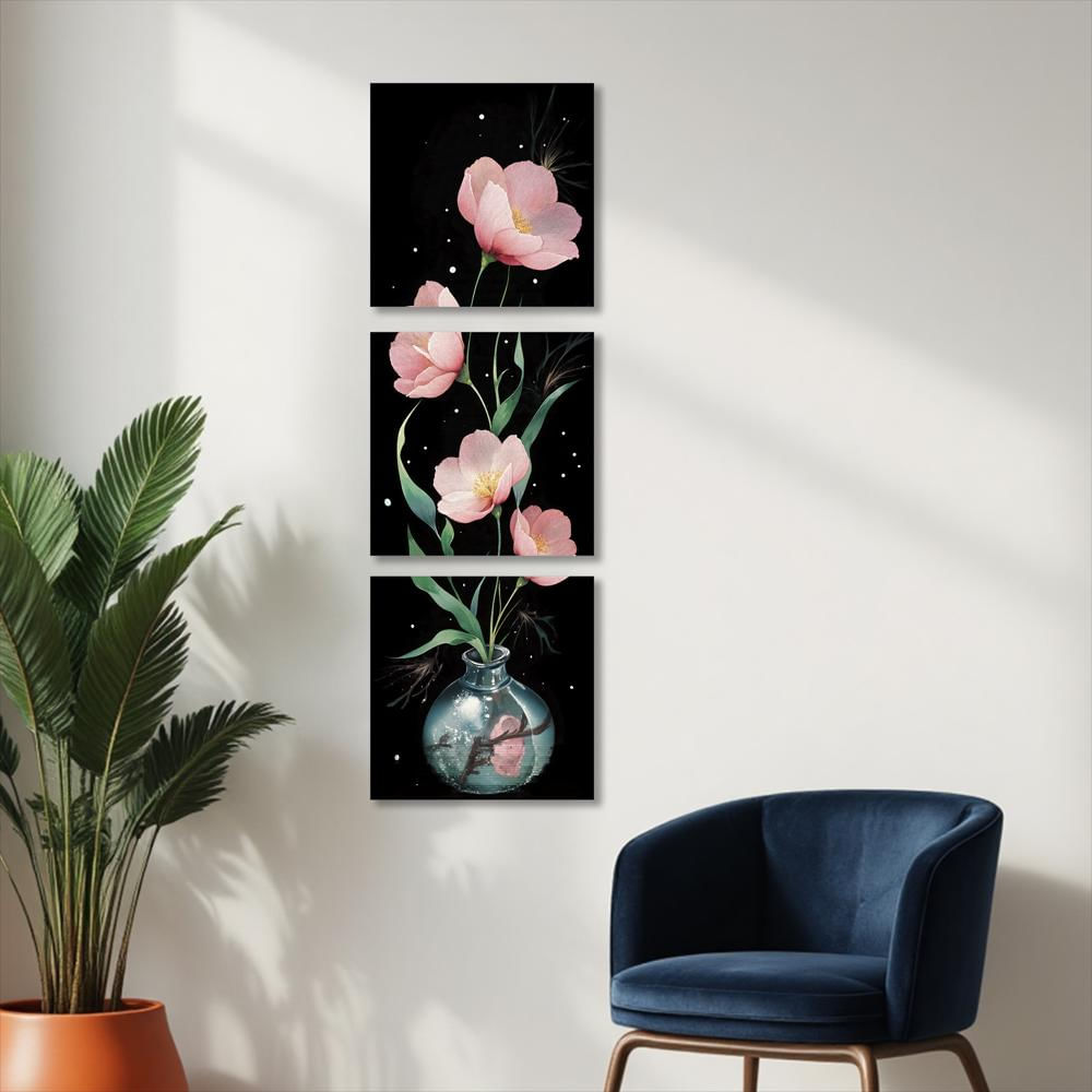 Lienzo Cuadro Tríptico Minimalista Floral Set X3 34X34cm C/U img #2
