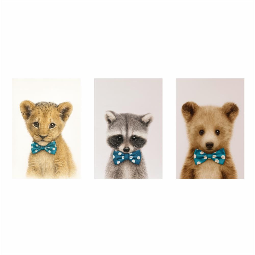Lienzo Tríptico Infantil Animales Tiernos Set X 3 De 50X34cm C/U img #1