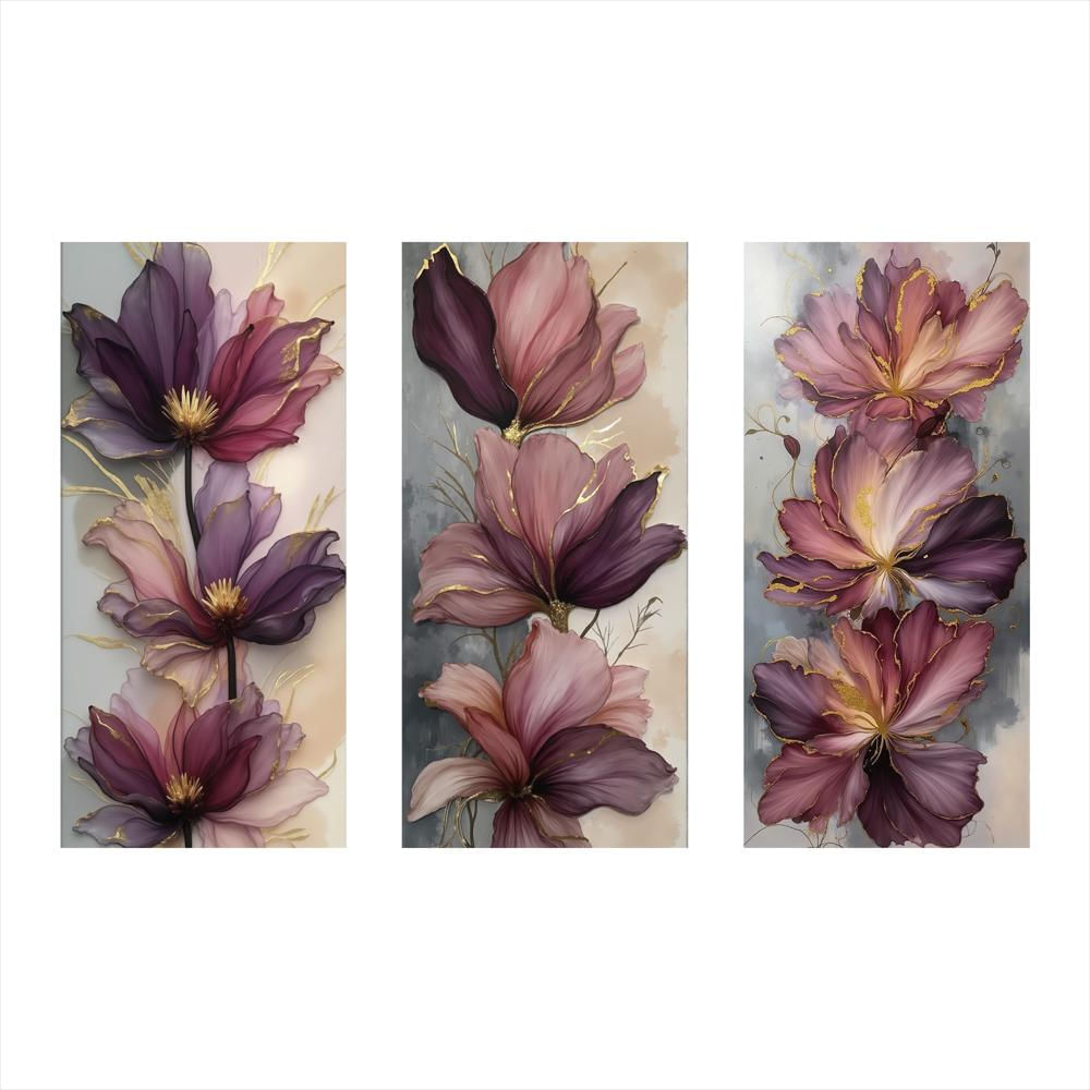 Lienzo Cuadro Tríptico Floral Minimalista Set X3 34X72cm C/U img #1