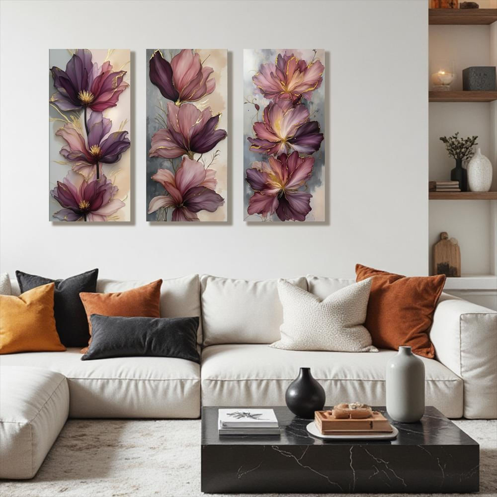 Lienzo Cuadro Tríptico Floral Minimalista Set X3 34X72cm C/U img #2