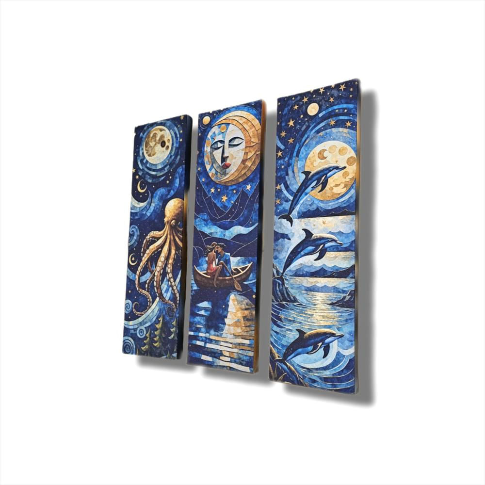 Lienzos Tríptico Arte Noches De La Luna Azul 60X18cm C/U img #1