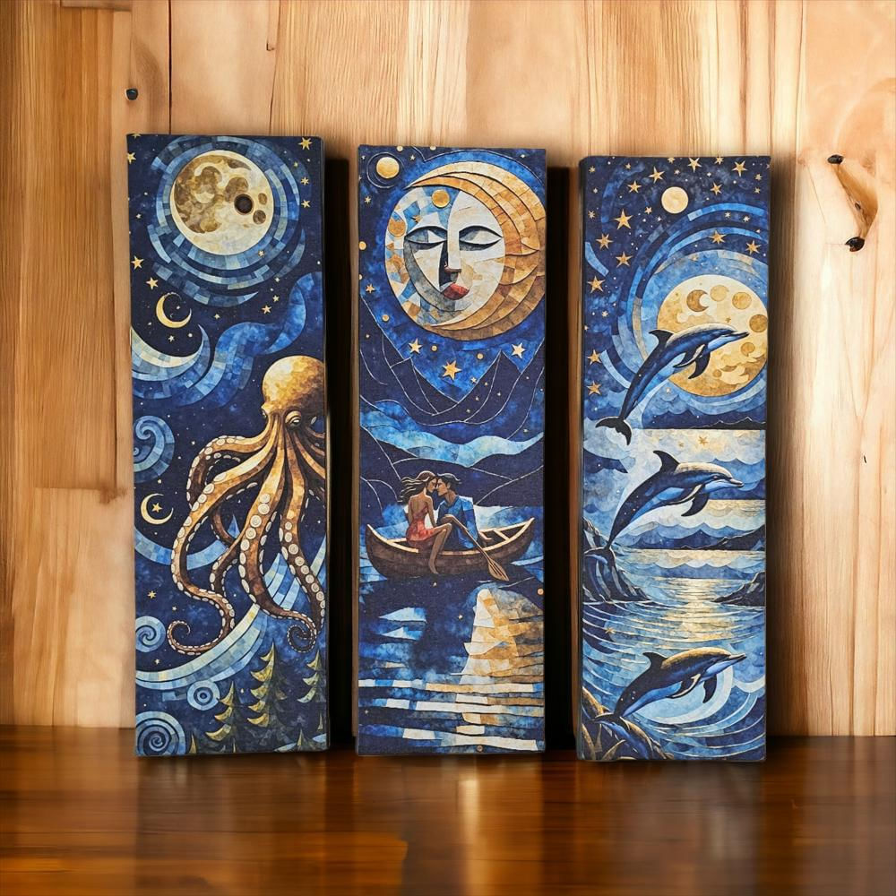 Lienzos Tríptico Arte Noches De La Luna Azul 60X18cm C/U img #2