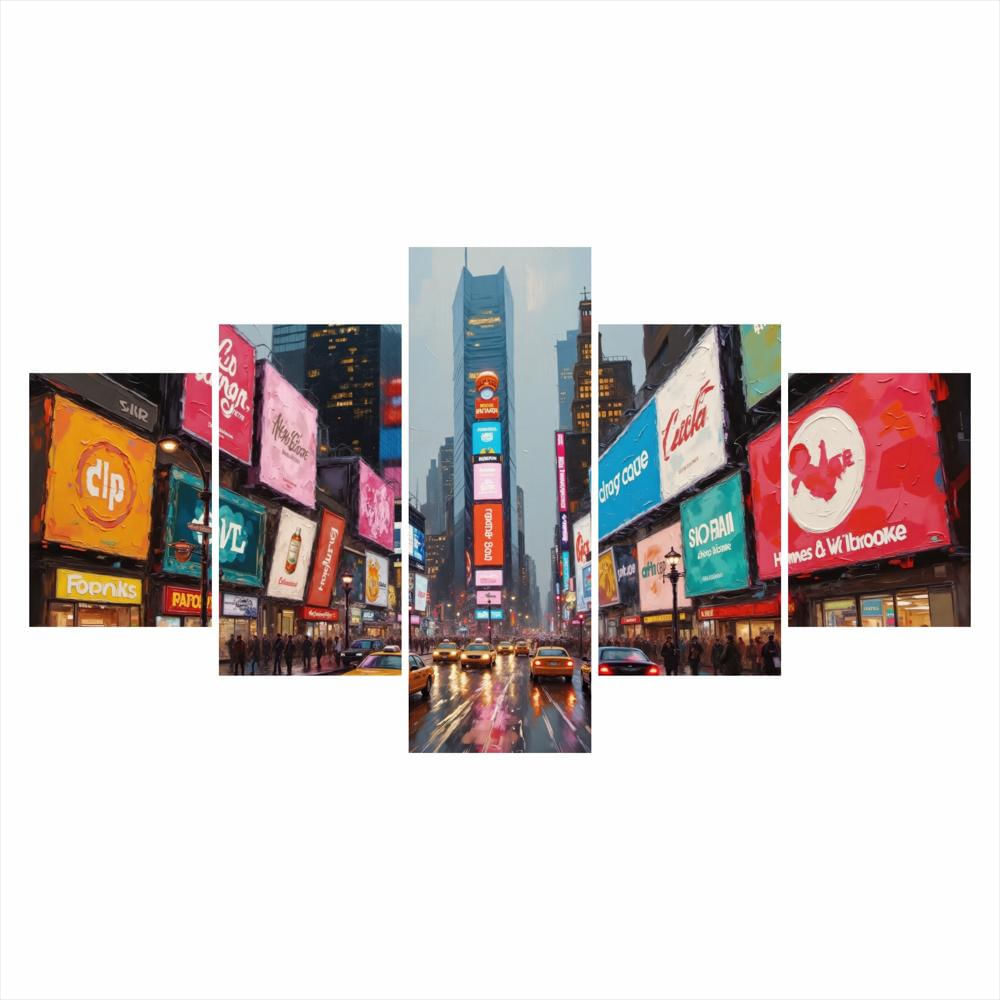 Lienzo Ciudad Nocturna Moderna Ny 5 Piezas 134X72cm img #1