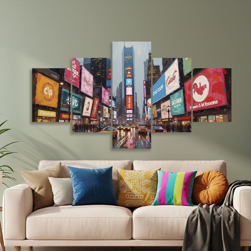 Lienzo Ciudad Nocturna Moderna Ny 5 Piezas 134X72cm img #2