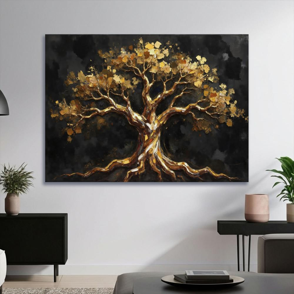 Lienzo Cuadro Árbol De La Vida Dorado 110X80cm img #2