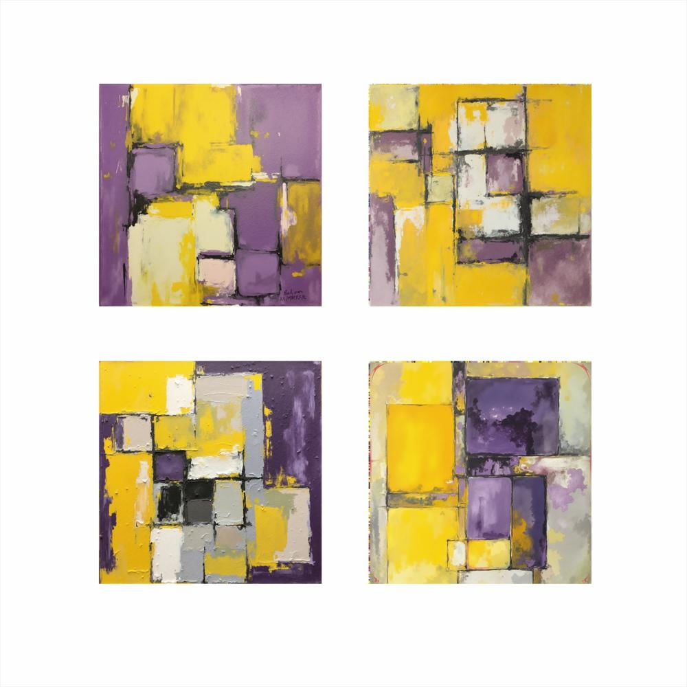 Lienzo Abstracto Contrastes Cálidos Set X4 De 34X34cm C/U img #1