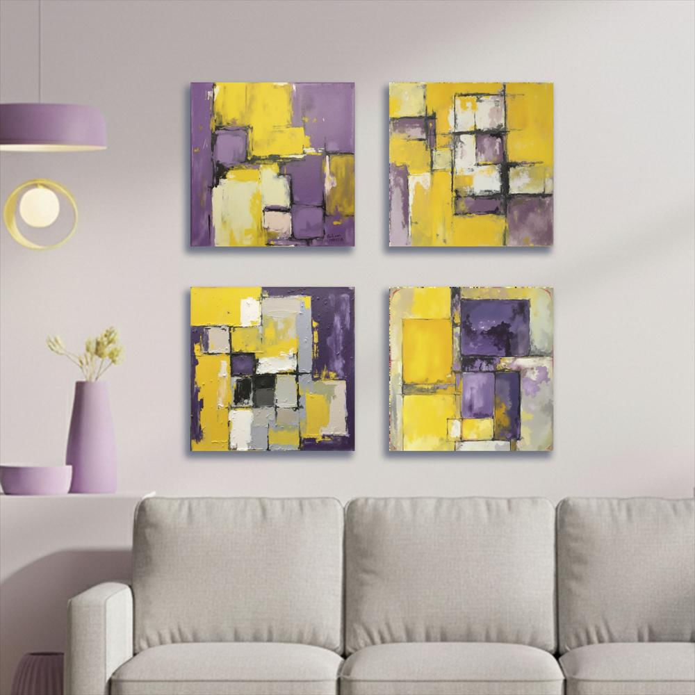 Lienzo Abstracto Contrastes Cálidos Set X4 De 34X34cm C/U img #2