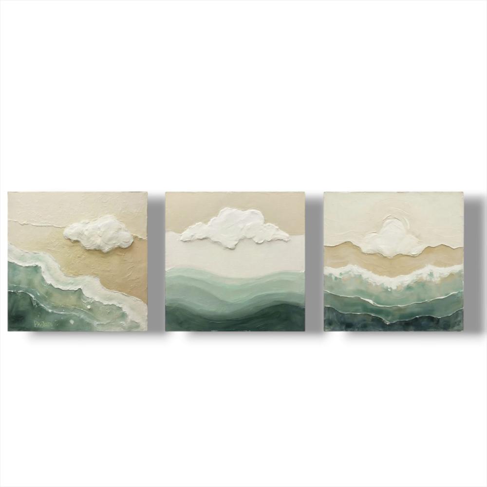 Lienzo Cuadro Tríptico Océano Minimalista Set X3 34X34cm C/U img #1