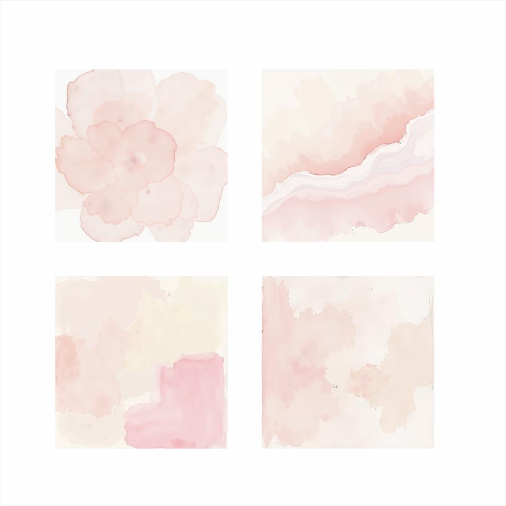 Lienzo Abstracto Minimalista En Acuarelas Rosa Set X4 De 34X34cm C/U img #1