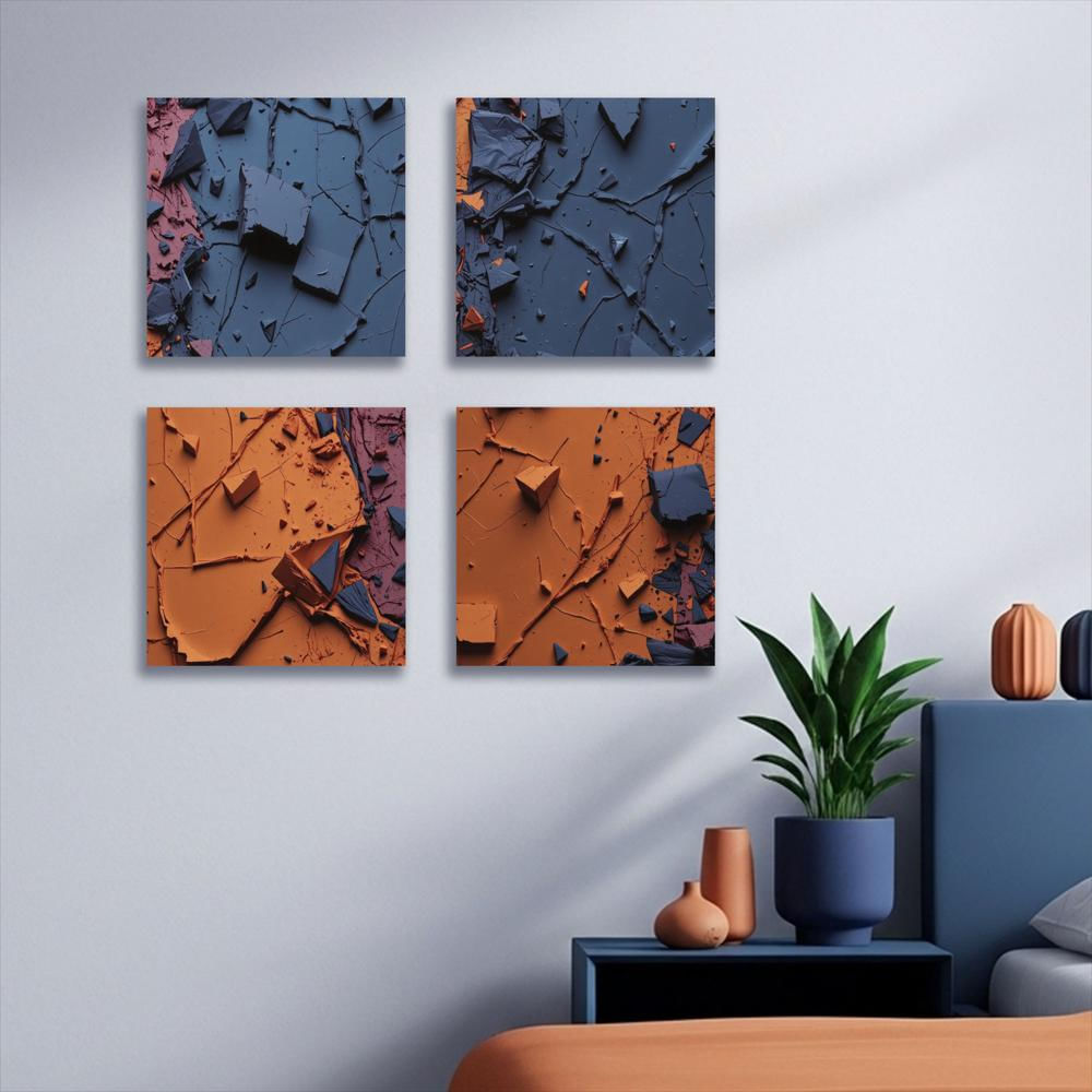 Lienzo Abstracto Minimalista Bicolor Set X4 De 34X34cm Cu img #2