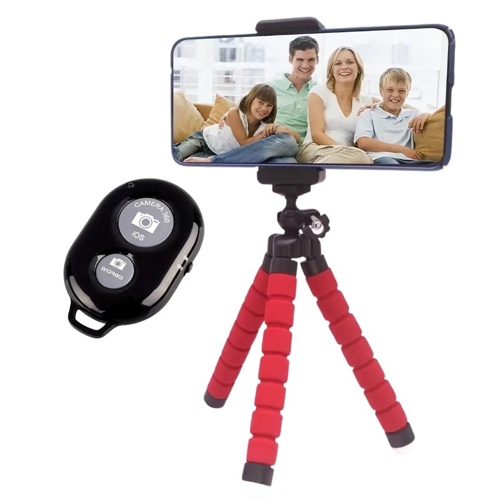 Combo Mini Tripode + Control Bluetooth Rojo img #1