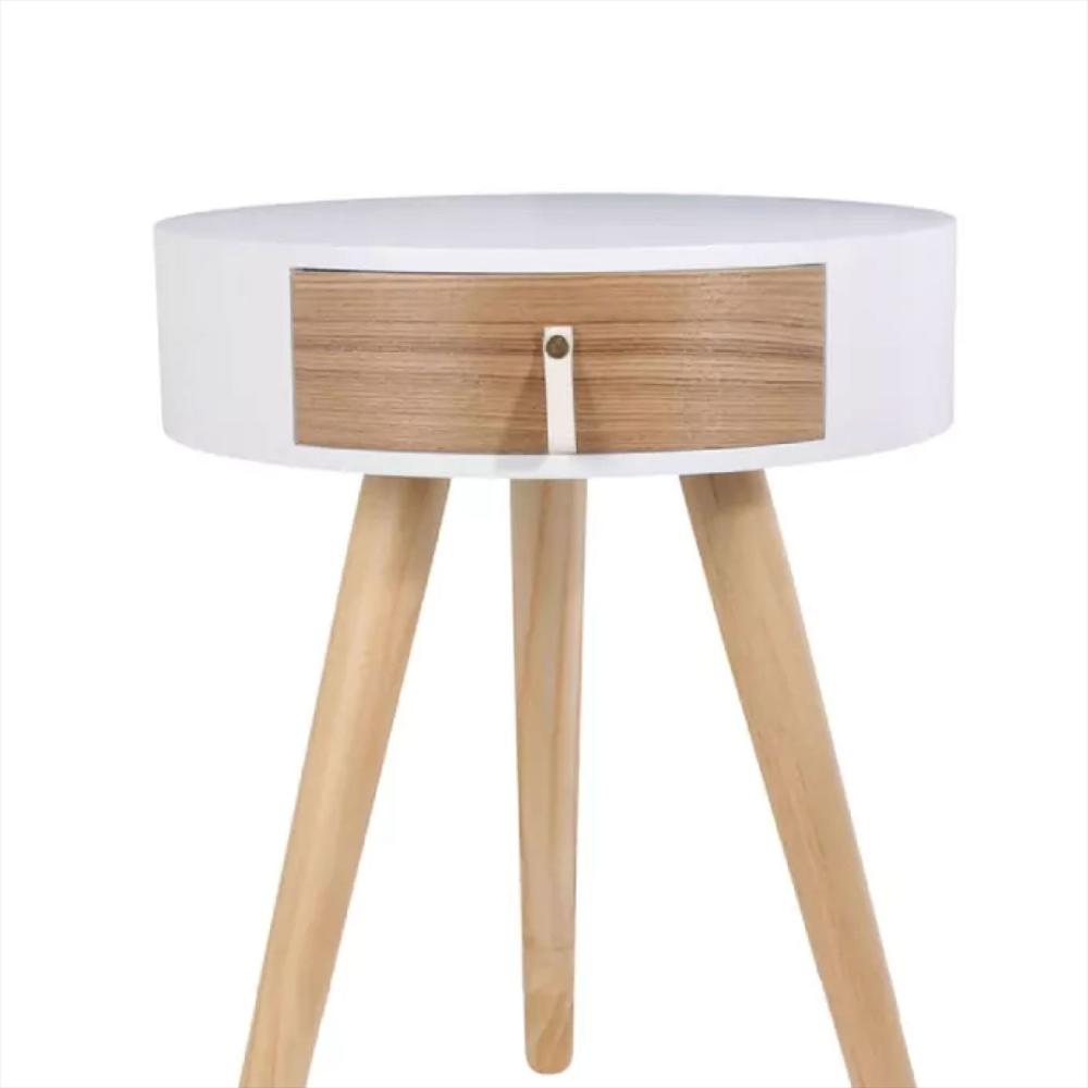 Mesa De Noche Nochero Redondo De Madera Con Cajón Refmara img #2