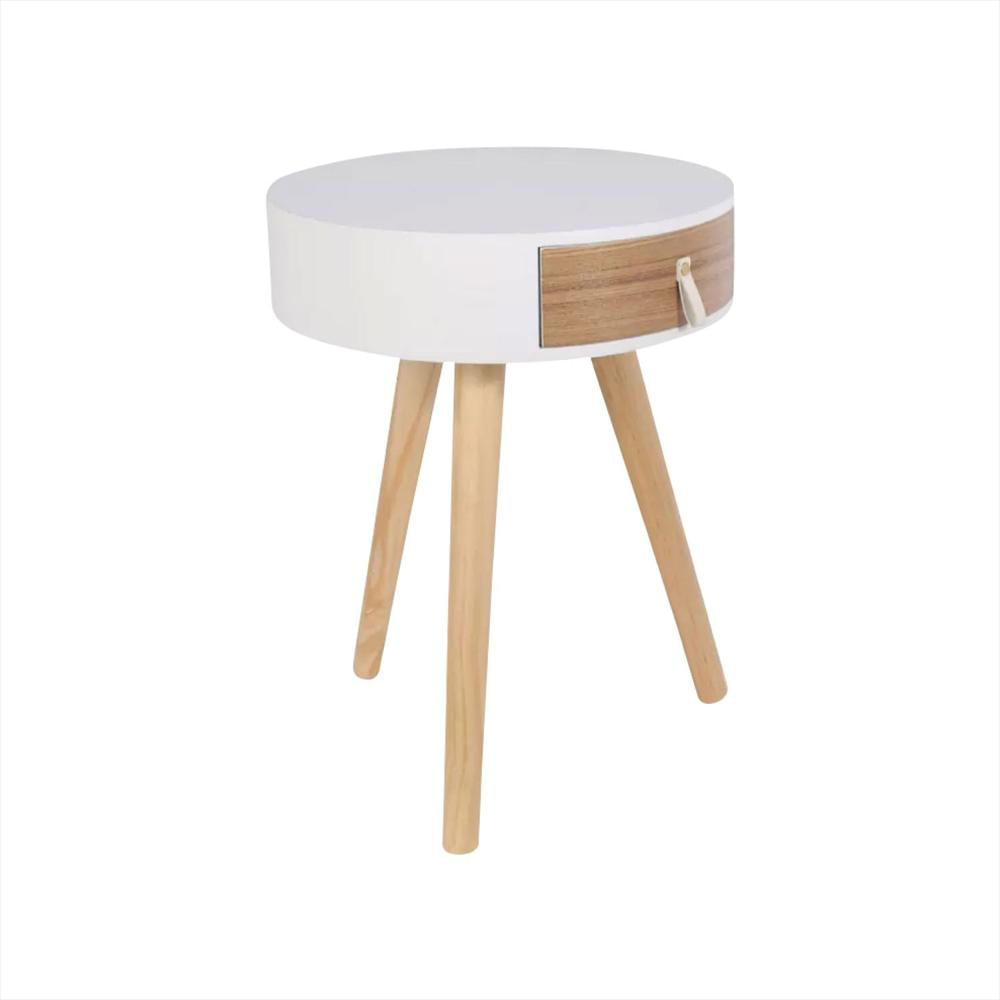 Mesa De Noche Nochero Redondo De Madera Con Cajón Refmara img #4