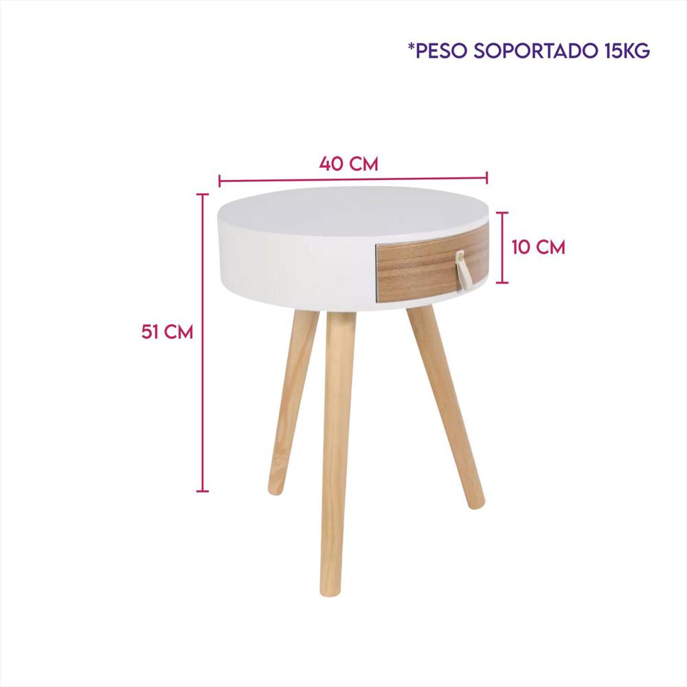 Mesa De Noche Nochero Redondo De Madera Con Cajón Refmara img #5