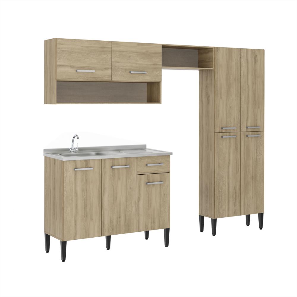 Cocina Integral En Mdp 230Cm Bertolini Con Lavaplatos Izquierdo Roble img #1