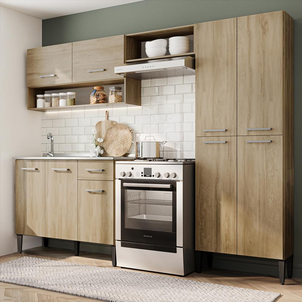 Cocina Integral En Mdp 230Cm Bertolini Con Lavaplatos Izquierdo Roble img #2