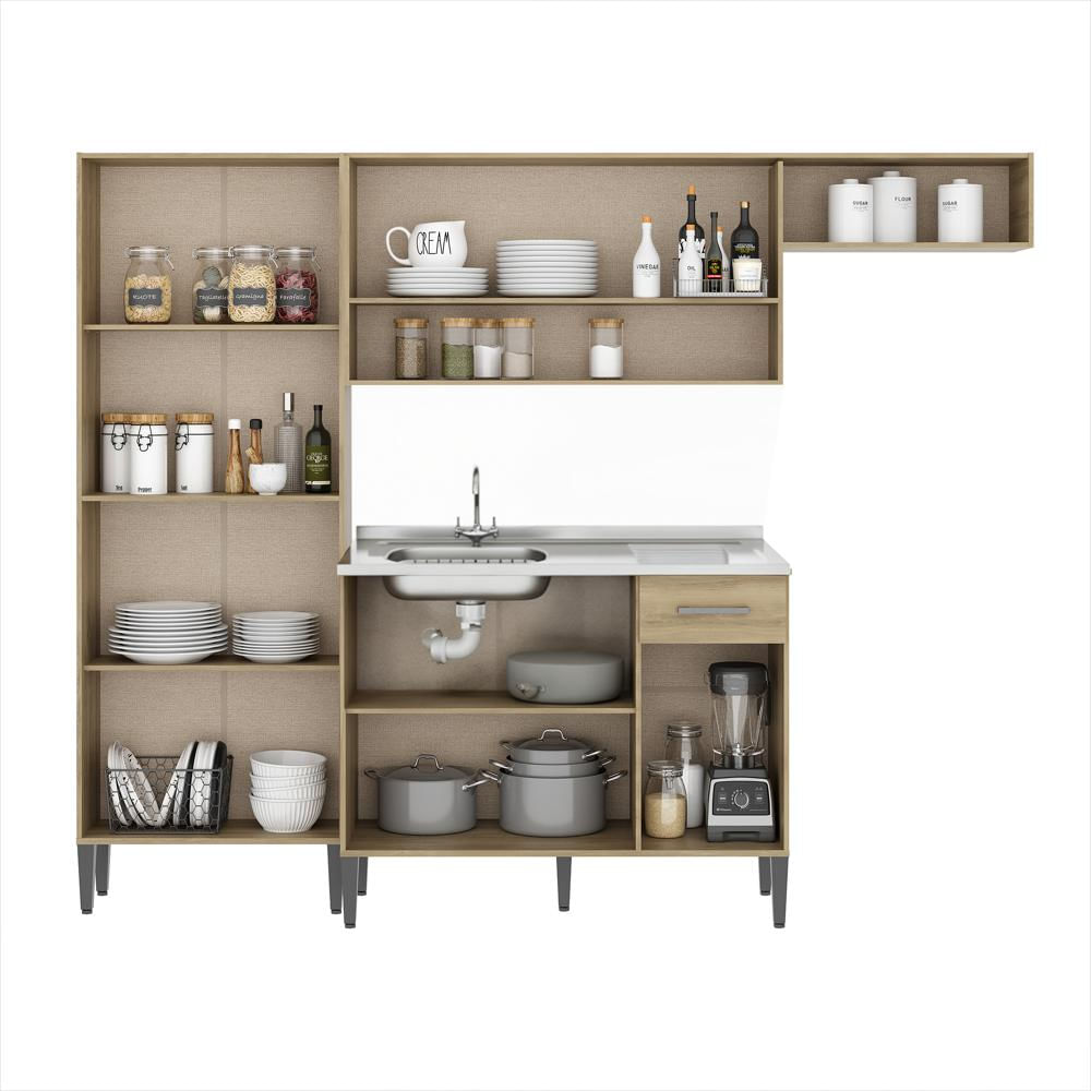 Cocina Integral En Mdp 230Cm Bertolini Con Lavaplatos Izquierdo Roble img #3