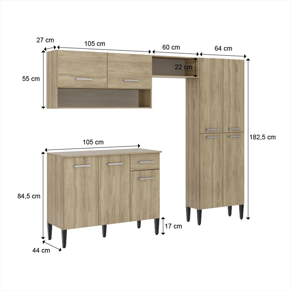 Cocina Integral En Mdp 230Cm Bertolini Con Lavaplatos Izquierdo Roble img #5