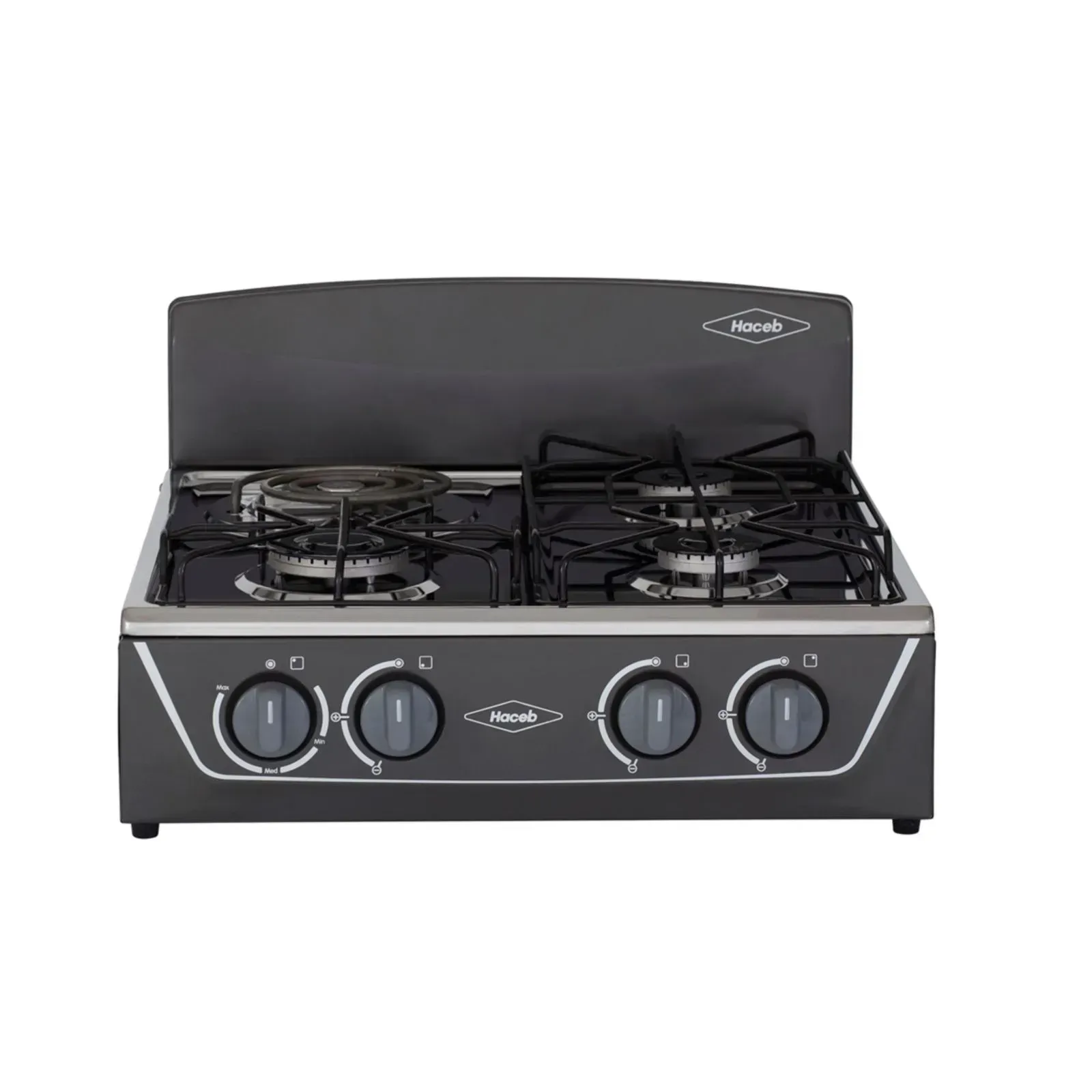 Estufa de Mesa Haceb 4 Puestos Gas Propano Torre Mixta 3x1 Avellana Plata