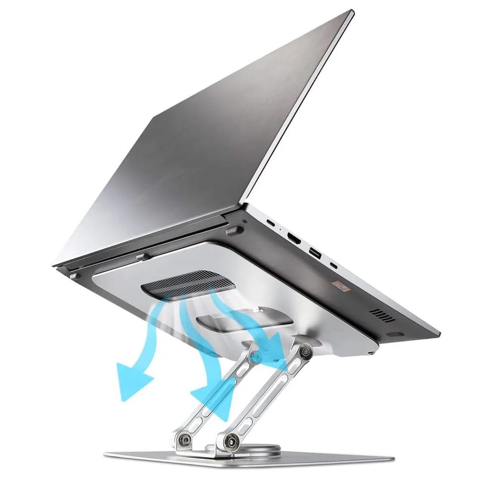 Soporte Base De Aluminio Para Computador Y Tablet Giratoria 360° Plegable Plata img #2