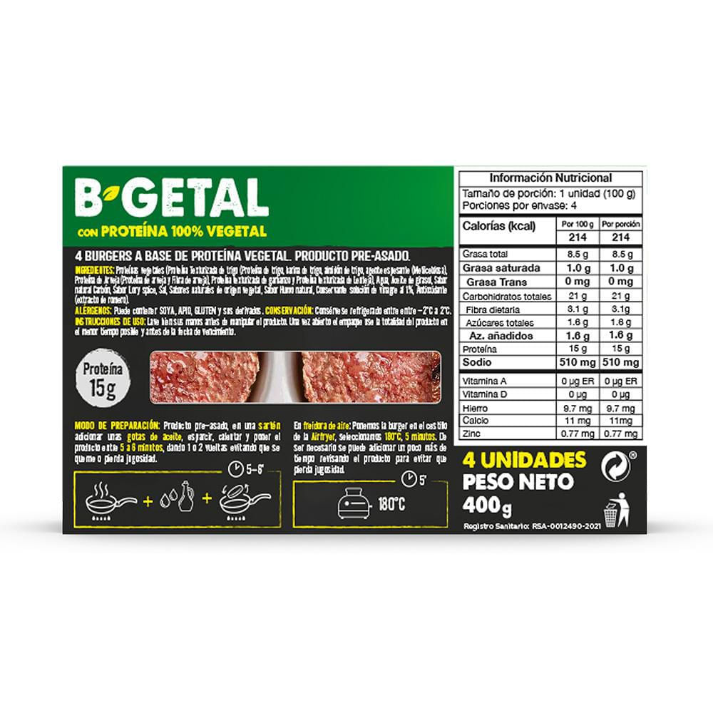 Hamburguesa proteína vegetal B  GETAL x4und (400  gr) img #2