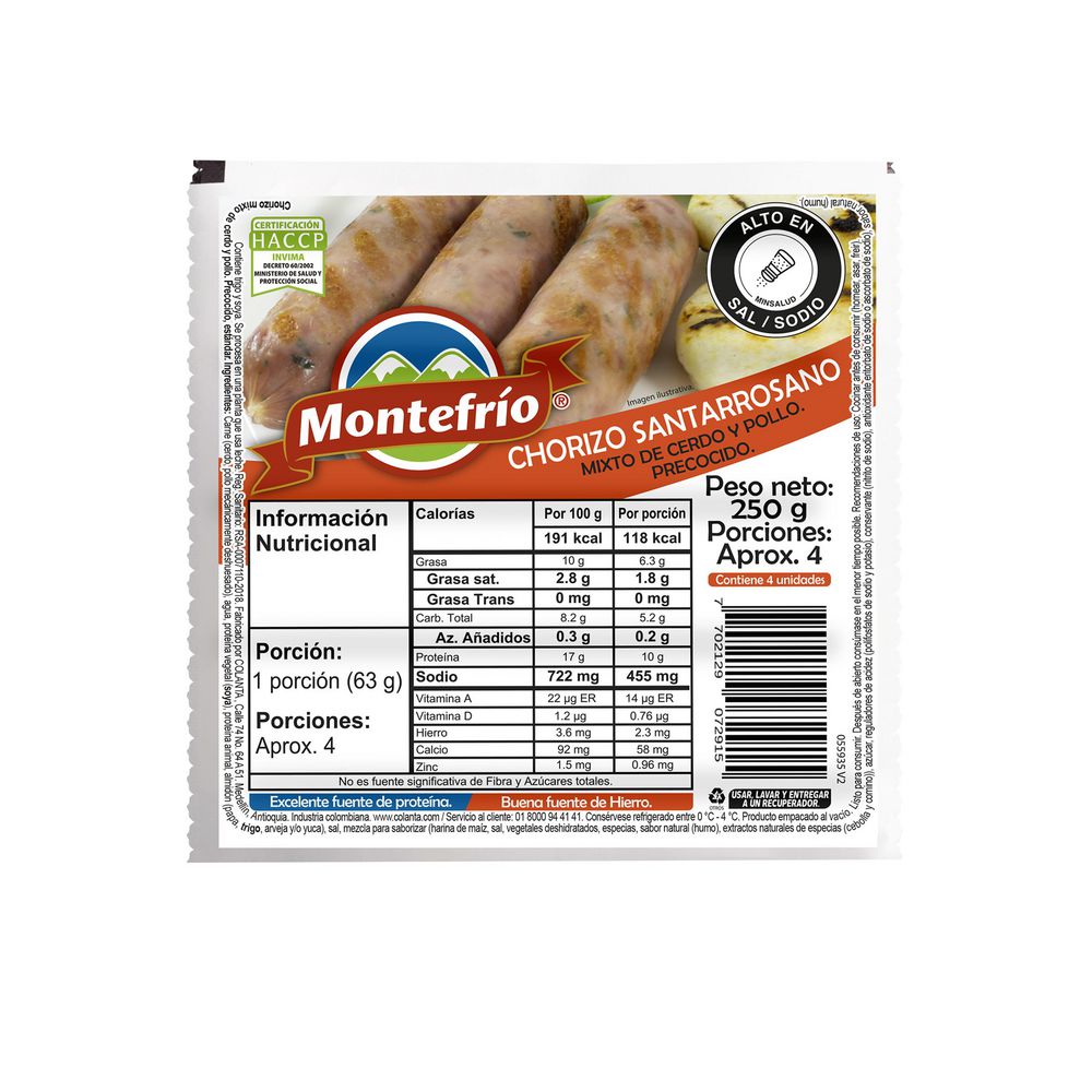 Chorizo MONTEFRIO santarrosano mixto cerdo y pollo (250  gr) img #2