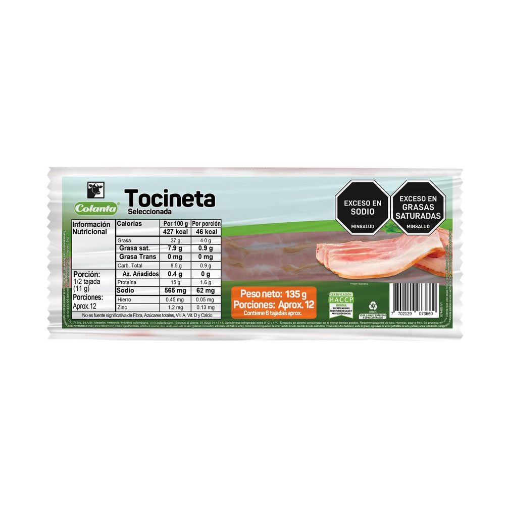 Tocineta COLANTA seleccionada (135  gr)