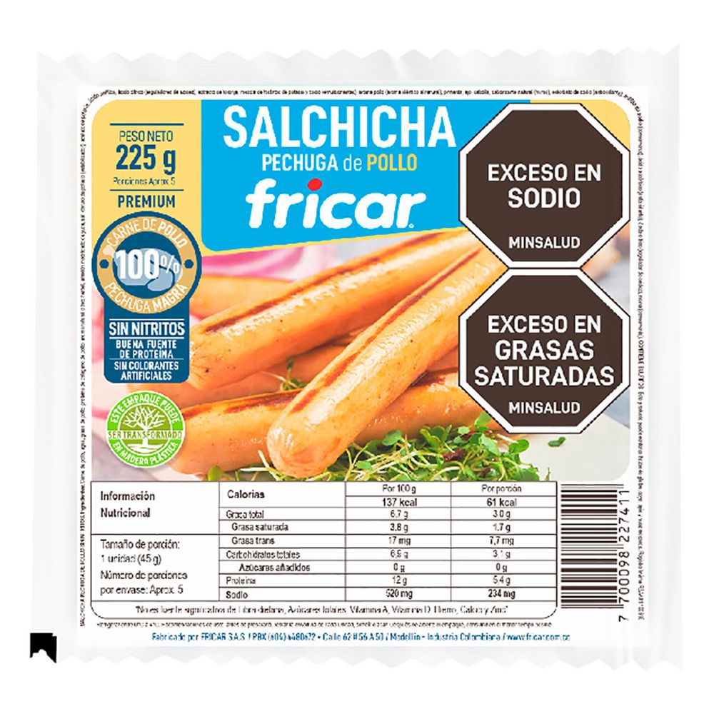 Salchicha Pechuga Pollo FRICAR 225  gr img #1