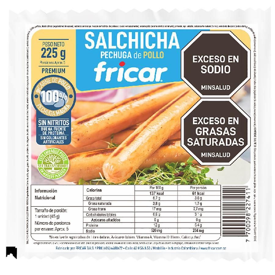 Salchicha Pechuga Pollo FRICAR 225  gr img #2