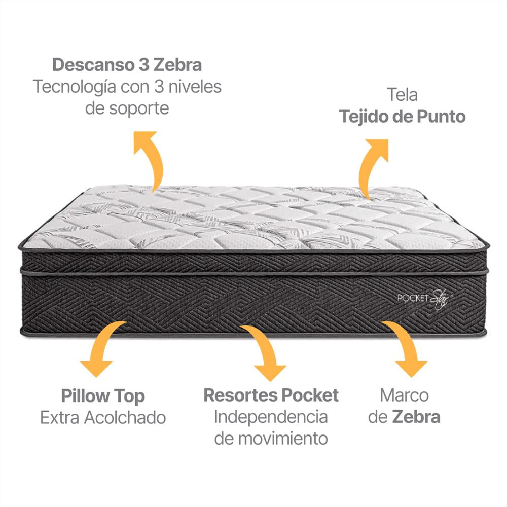 Set Base + Colchón Essencial Pocket Star Queen Gris Claro Essenza img #4