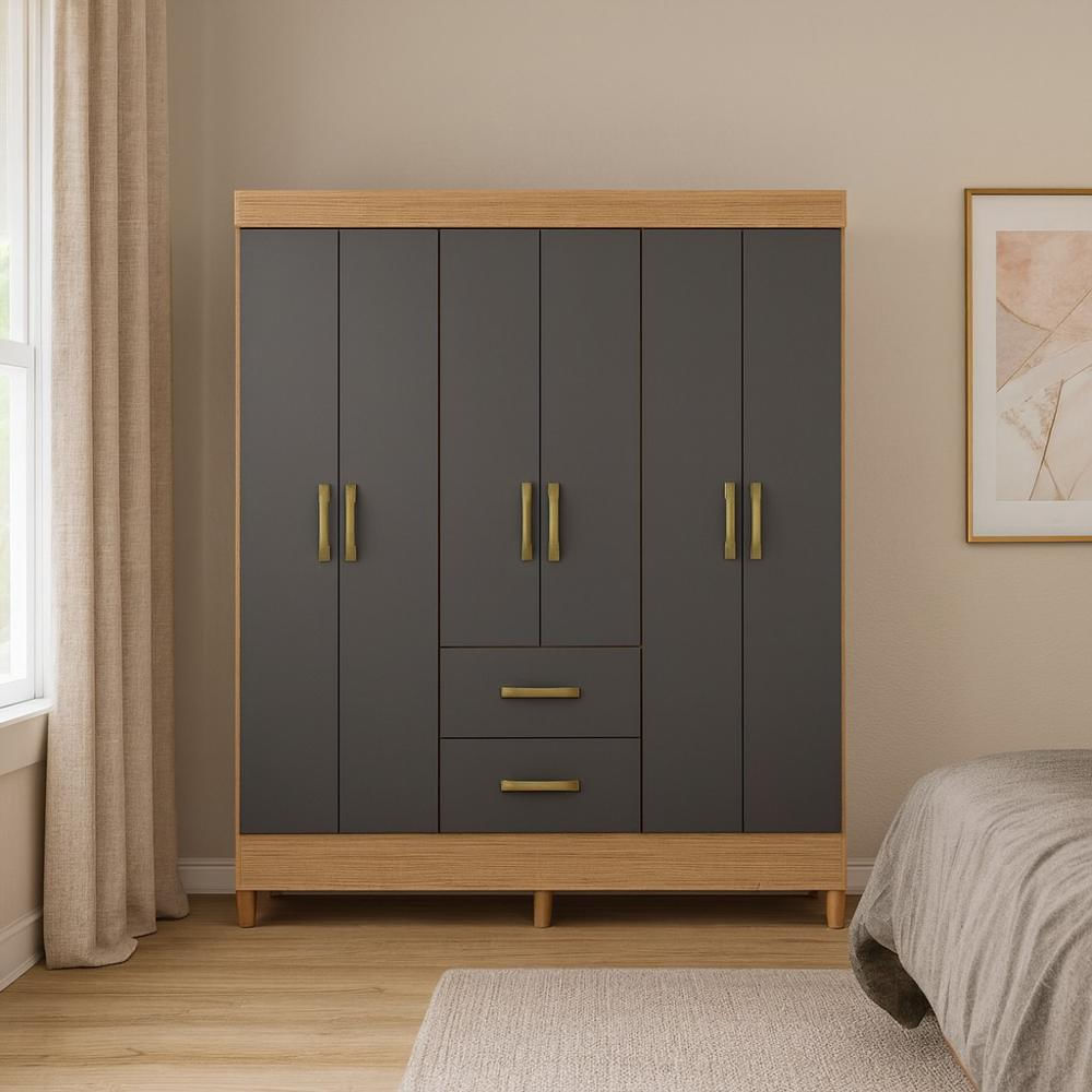 Closet 6 Puertas 2 Cajones 147X181 Cm Gris Roble img #3