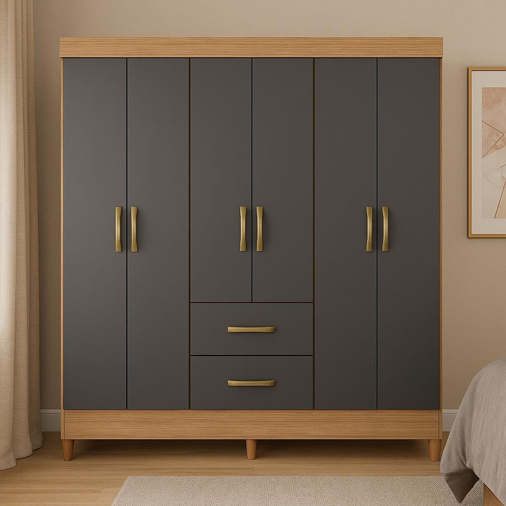 Closet 6 Puertas 2 Cajones 147X181 Cm Gris Roble img #4