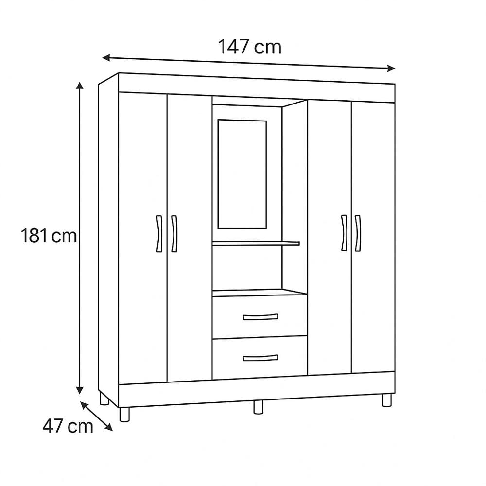 Closet 4 Puertas Con Espejo Y 2 Cajones 147 Cm img #4