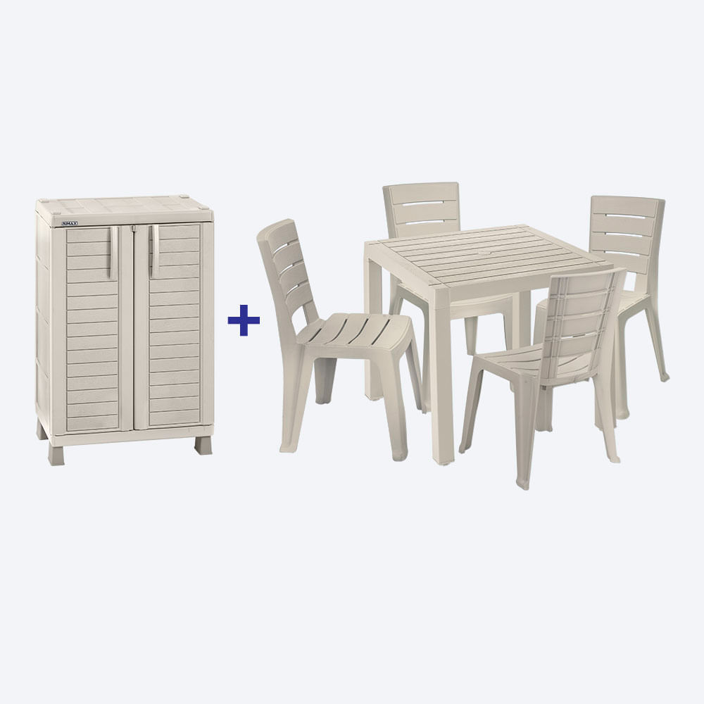 Combo Comedor Barú  (1 Mesa + 4 Sillas Sin Brazos + Armario Mediano Barú)