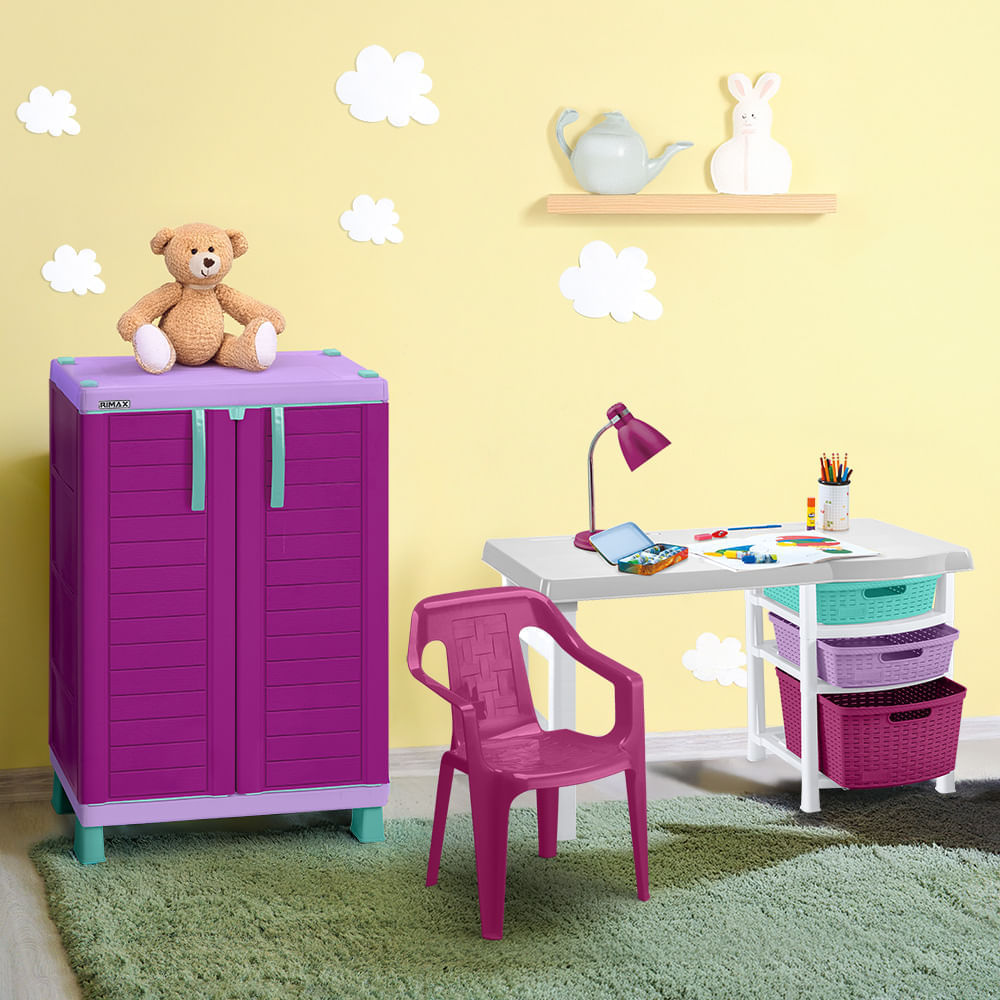 Combo Estudio Infantil Armario  Escritorio  Silla Fucsia