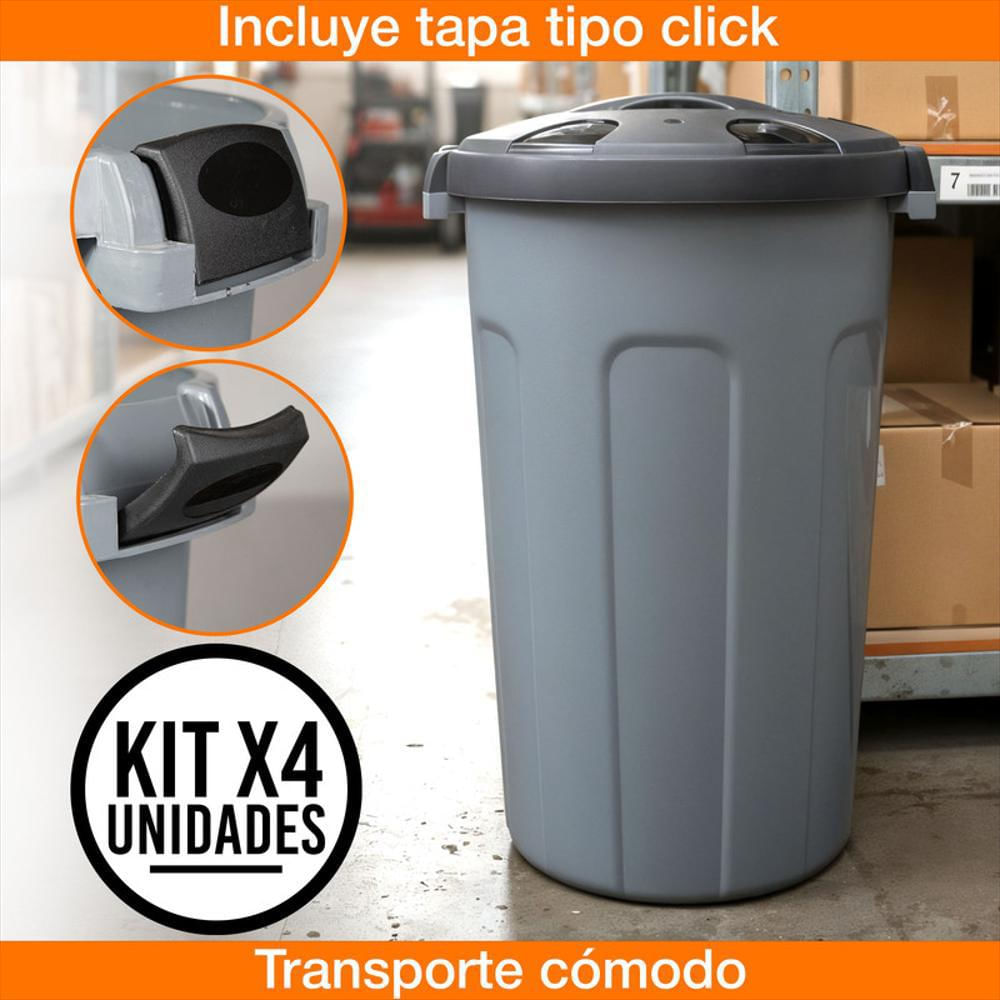 Set X4 Caneca 70 Litros Hermética Con Tapa Click Resistente img #4