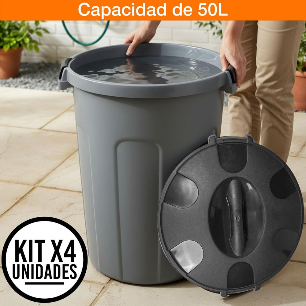 Set X4 Caneca 50 Litros Hermética Con Tapa Click Resistente img #2